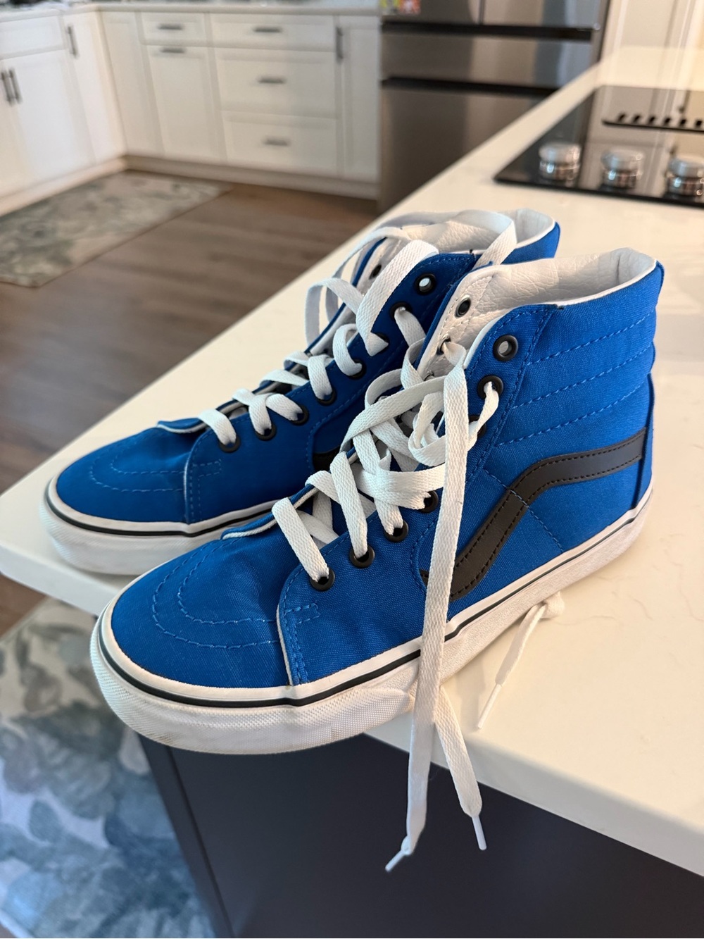 Vans High-Top Sneakers in Blue with Black Stripe